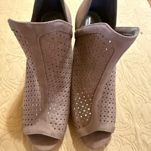 a.n.a Taupe Perforated Peep-Toe Ankle Booties